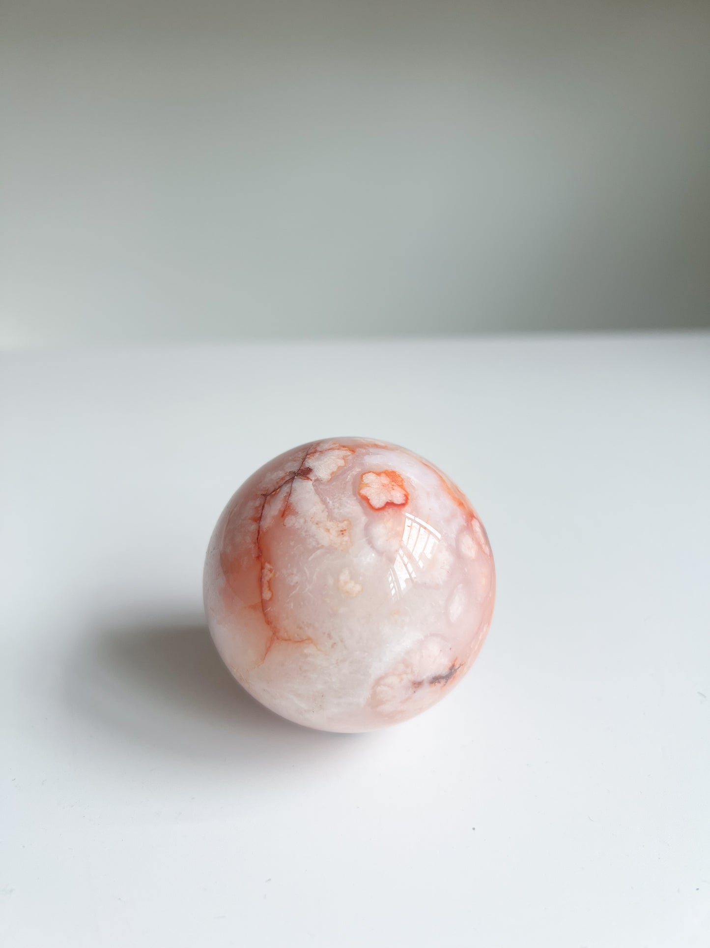 Final angle showing full view of Carnelian Flower Agate with creamy matrix and botanical markings