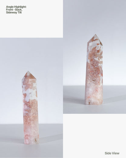Full studio shot on white background, highlighting the tower’s slender, feminine silhouette.