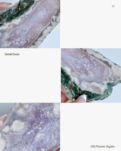 Detail collage showing Eleanor’s textures, banding, and druzy formations